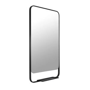 Black Metal Framed Bathroom Mirror With Shelves
