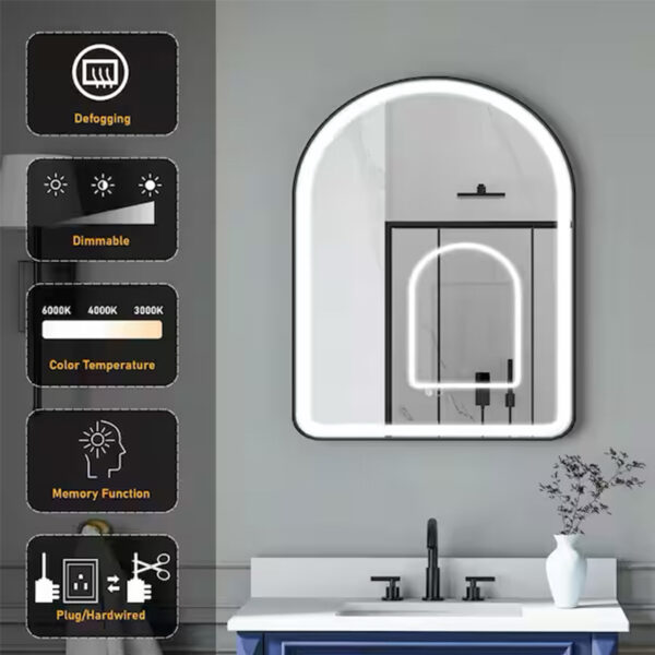 Arch Metal Framed LED Lighted Bathroom Vanity Mirror - Image 3