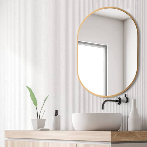 Oval Gold Stainless Steel Bathroom Mirror - Image 2