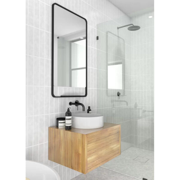 Black Metal Framed Bathroom Mirror With Shelves - Image 6