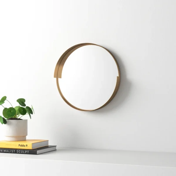 Brushed Brass Frame Round Wall Accent Mirror - Image 3