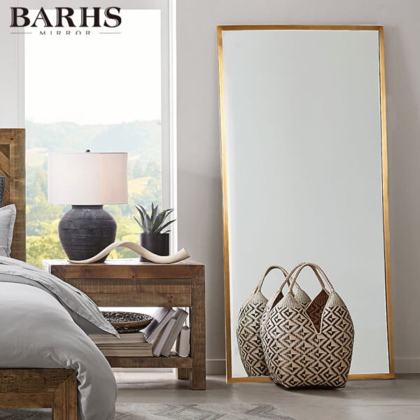Brushed Brass Framed Rectangle Bathroom Wall Mirror - Image 3