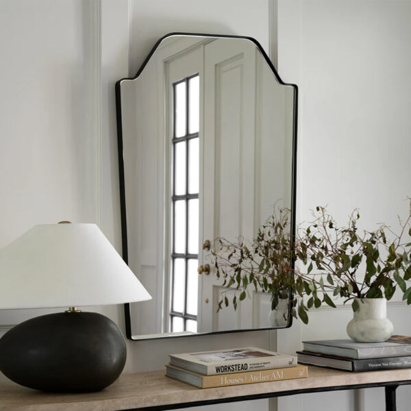 Curved Top Black Metal Framed Wall Mirror - Image 2