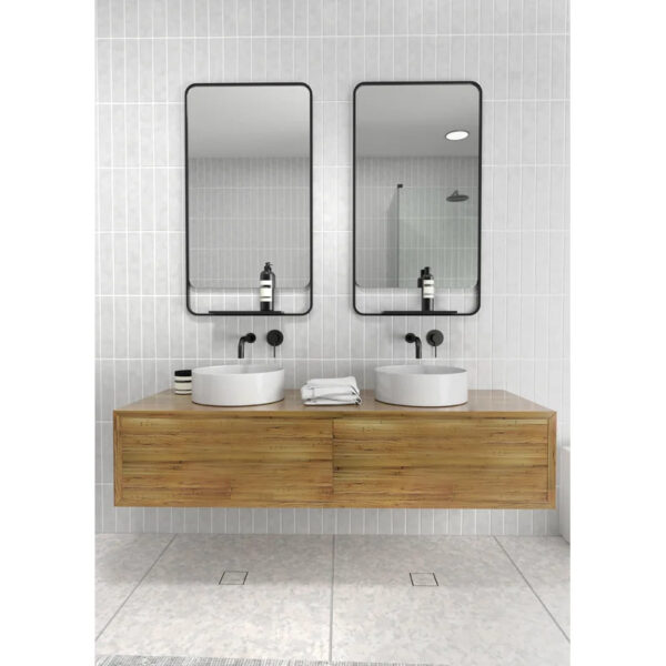 Black Metal Framed Bathroom Mirror With Shelves - Image 7