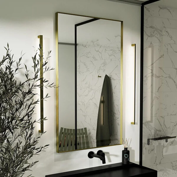 Brushed Gold Rectangular Framed Wall Mirror - Image 4